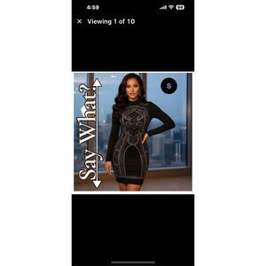 Say What? Women's S Rhinestone Embellished Bodycon LS Dress Black  Stretchy